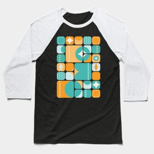 Atomic Age, Mid Century Abstract Teal, Aqua, Orange Baseball T-Shirt